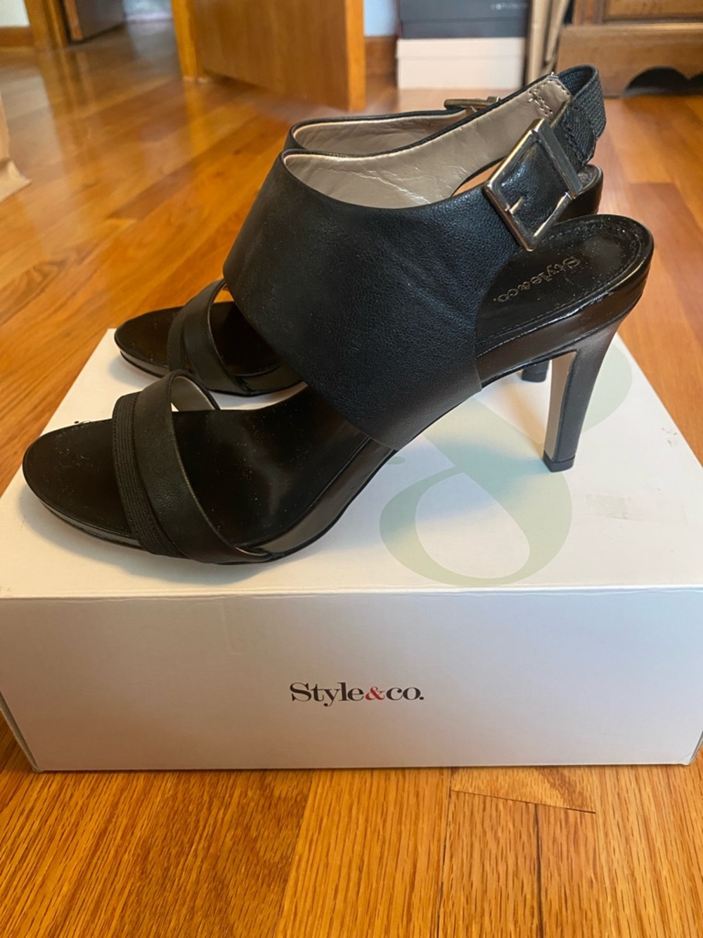 Style & Co. Black Open-Toe Mid-Heel Sandals with Buckle Strap